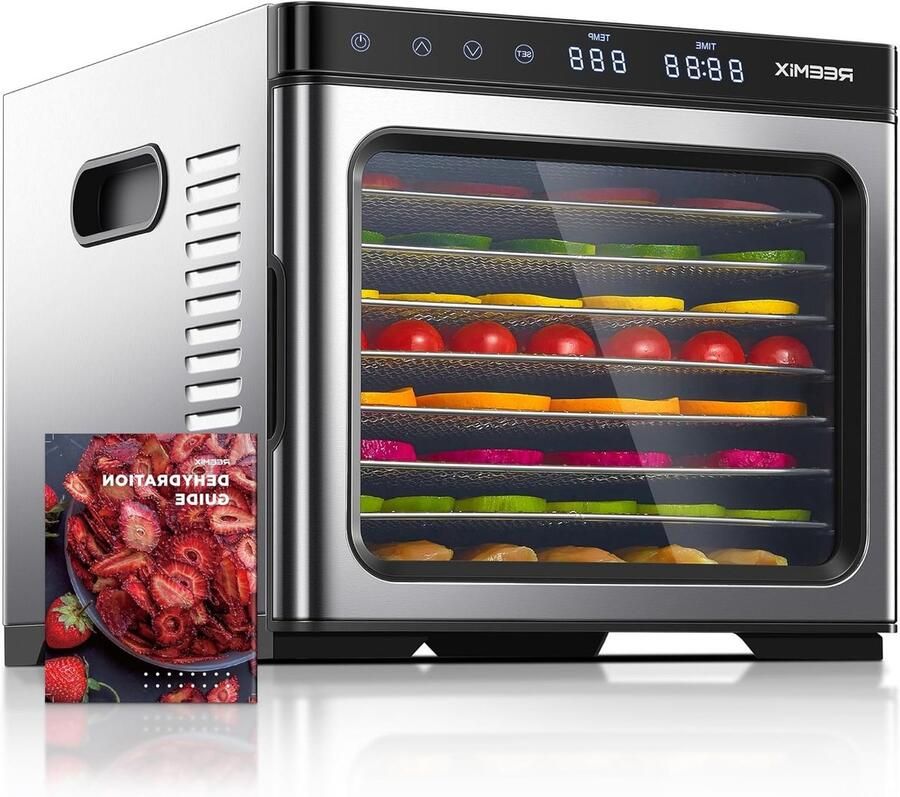 Digitale Voedseldroger van RVS 1000 W 9 Lades Temperatuur 30-75 °C Timer tot 48 Uur LCD Touchscreen en Grote Droogoppervlakte