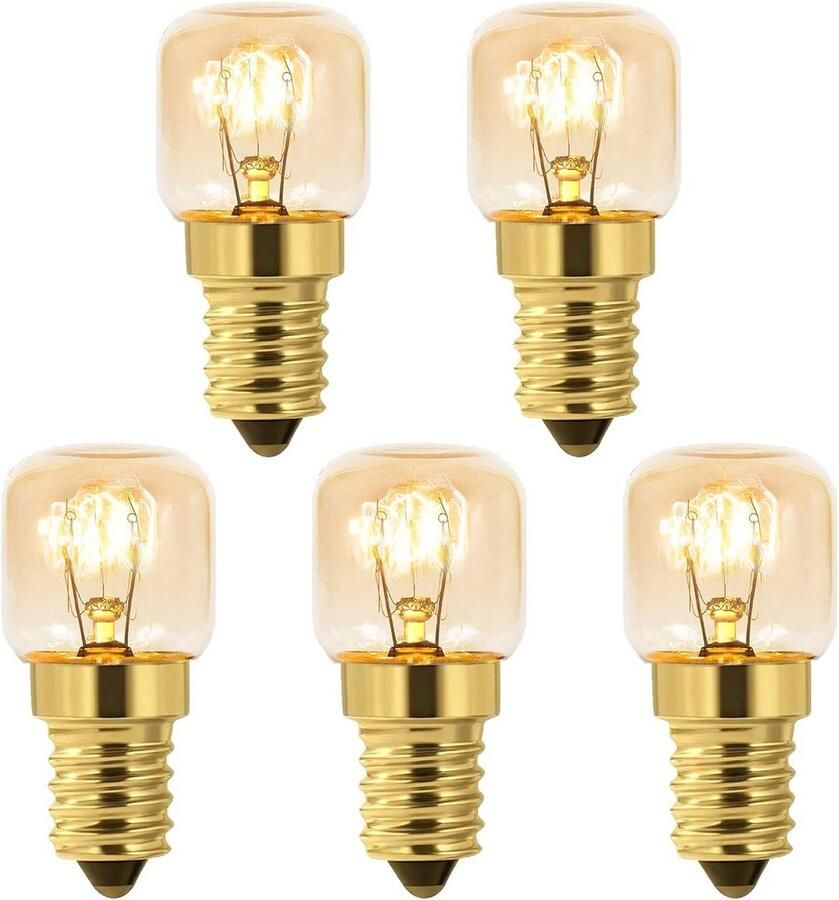 Dimbare E14 Ovenlamp Warmwitte 2700K Gloeilamp voor Oven en Magnetron 160 Lumen Hittebestendig tot 300°C Verpakt per 5 Stuks
