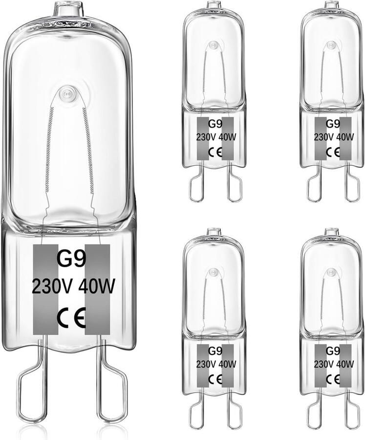 Dimbare G9 Halogeen Ovenlampen 40W 300°C Warmtebestendig 2700K Warm Wit 520LM Geschikt voor Oven Afzuigkap en Tafellampen Verpakking van 5 Stuks