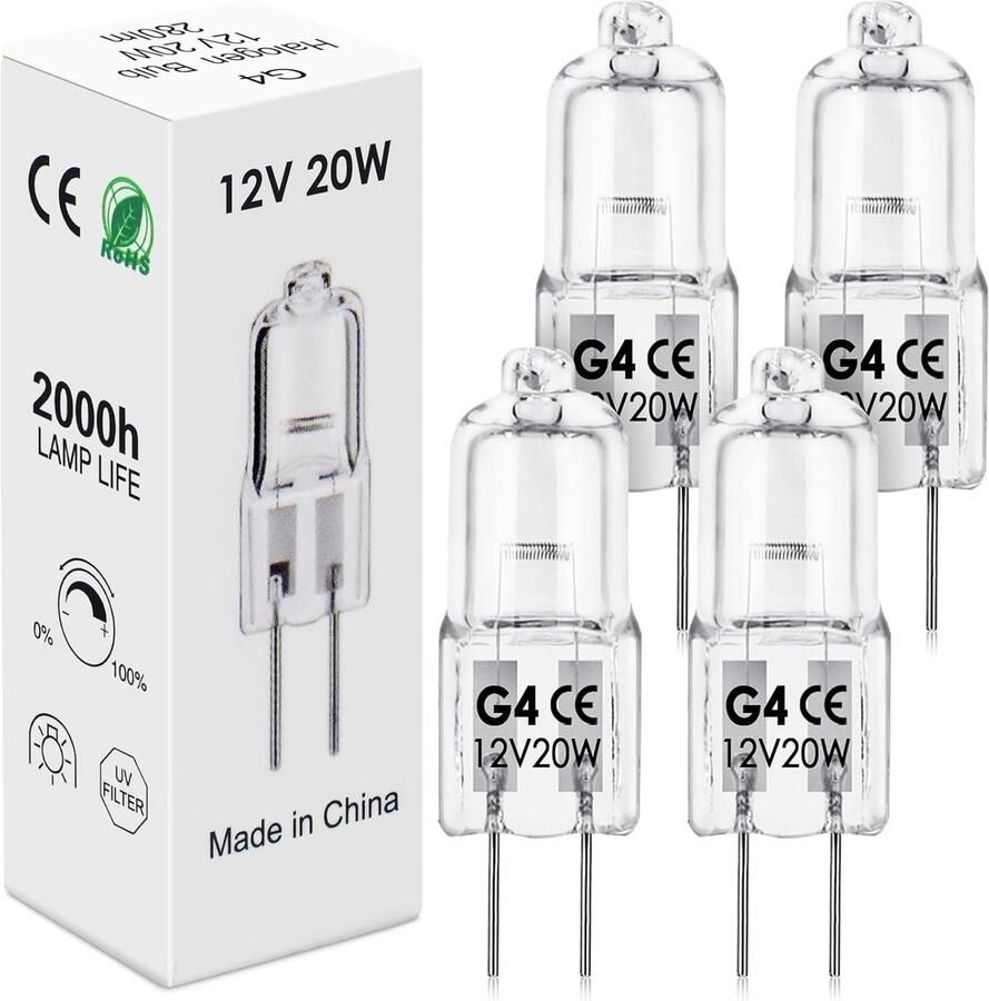 Dimbare Halogeenlampen 12V 20W Warm Wit (2800K) 4 Stuks voor Oven Kroonluchters Wandlampen Woonkamer Camper Slaapkamer & Badkamer