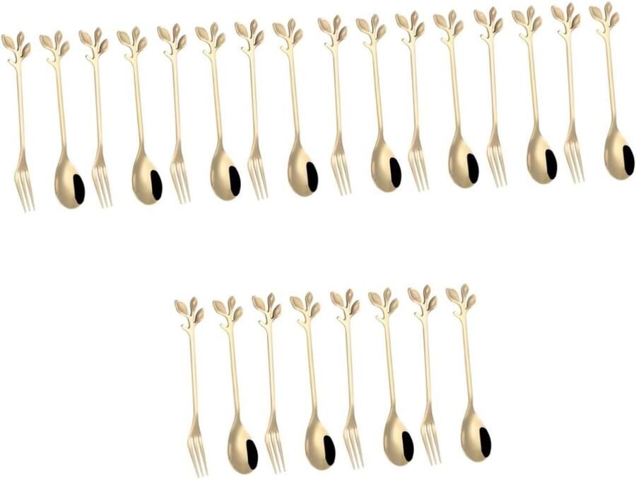 Diner Bestek Set Vork Lepel Set Elegant Dineren Bladpatroon Ontwerp 8 Stuks Goud