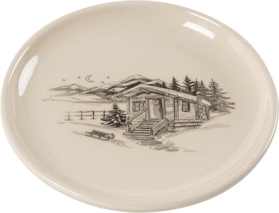 Dinerbord Chalet Keramisch Bord Gezellig Tafelen Zwitsers Chalet Motief Ø 21 cm Bruin
