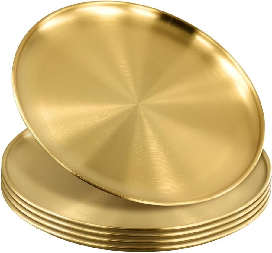 Dinerborden Metalen platen Buiten eten Roestvrij staal 5 stuks 30 cm Goudkleurig