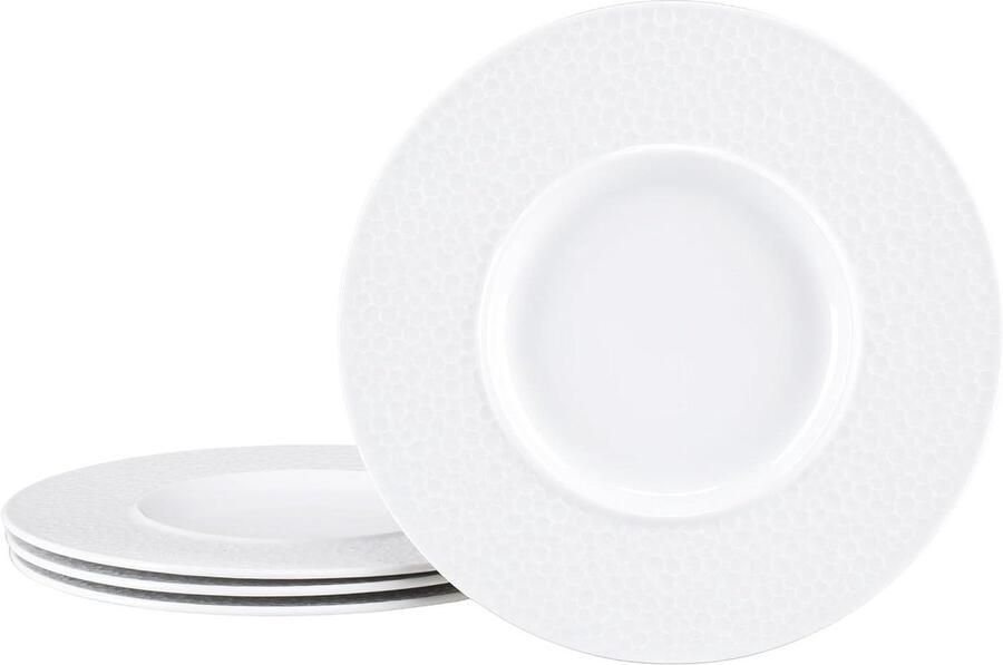 Dinerset 4-delig Bordenset plat Eten presenteren Markante hamerstructuur Ø 30 cm Wit