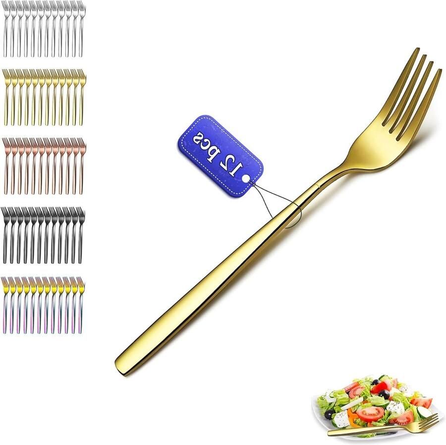 Dinervorken set Tafelvorken bestek Eten serveren Titanium Golden Plating 18.3cm Goud