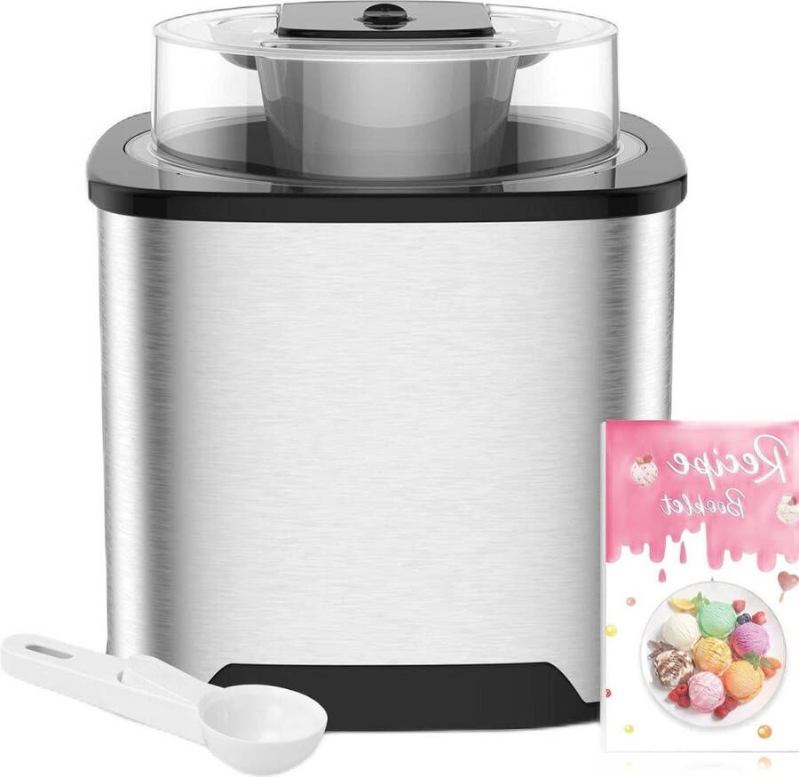 Direct IJsmachine 2 l Met Opening Groot Deksel Inclusief Schep van Roestvrij Staal Speciaal IJs en Recept