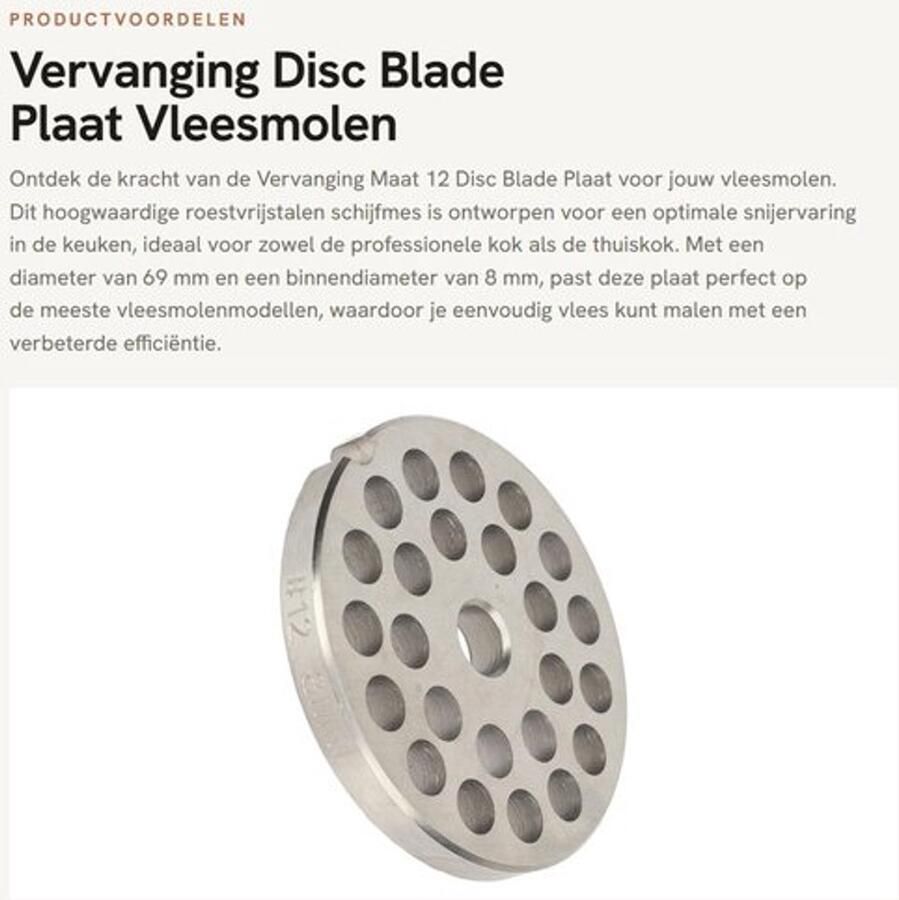 Disc Blade Vervangingsplaat Roestvrij Staal 69mm Diameter 8mm Binnengat Vleesmolen Accessoire Duurzaam en Hygiënisch Vleesmolenplaat