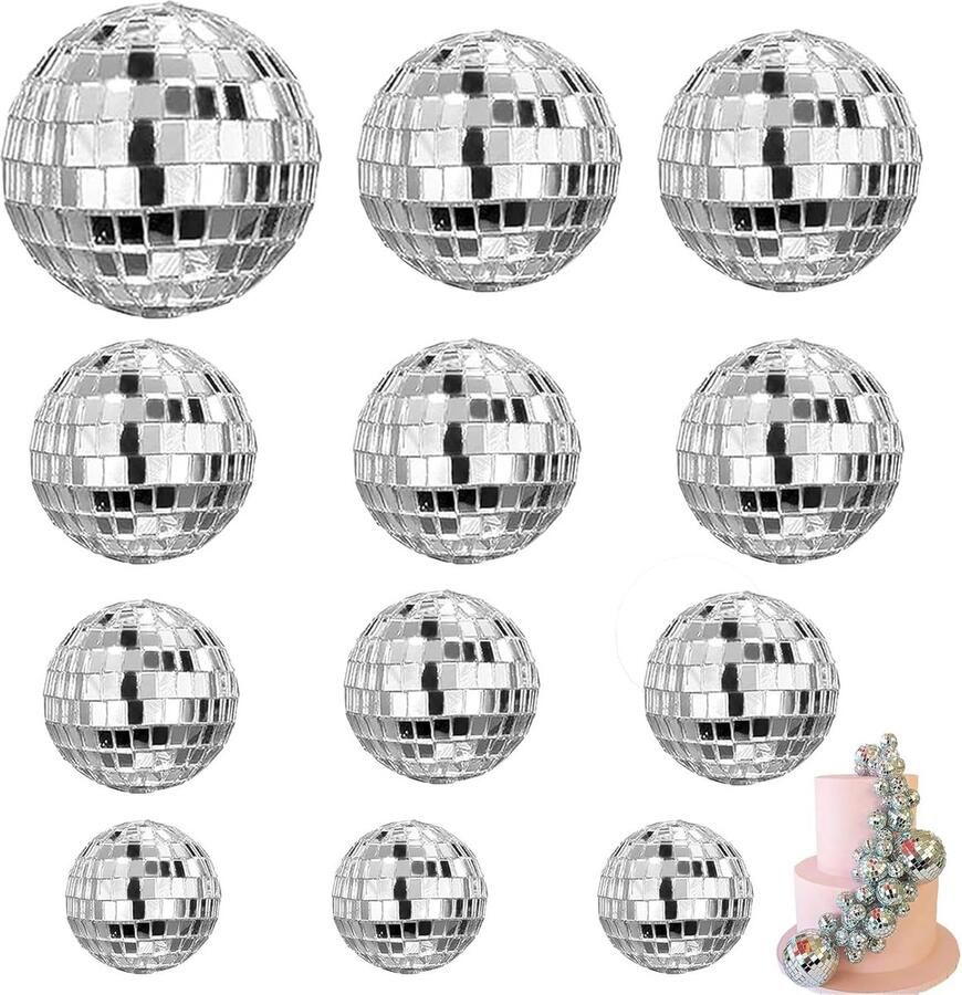 – discoaccessoires voor taart discofacetbal ideaal voor feestjes en verjaardagen met het thema van de jaren 80 (set van 12 stuks)