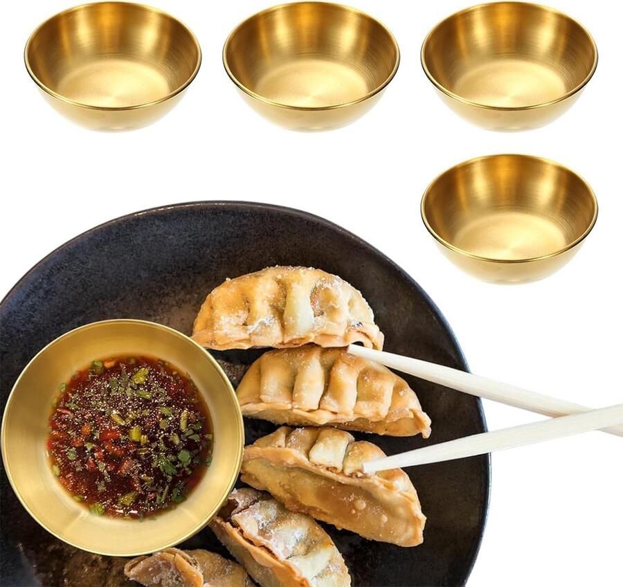 Dompelkommen Roestvrijstaal Sausbakjes Set Serveren van Snacks Duurzame Kwaliteit 4 Stuks 8cm Goud