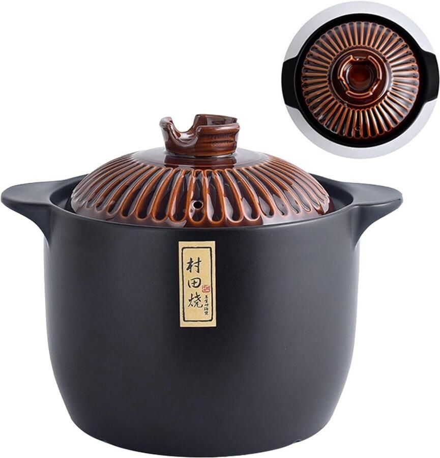 Donabe Aardewerken Pot Stoofpot Keramiek Langzaam Koken Gelijkmatige Warmte 5.5L Bruin