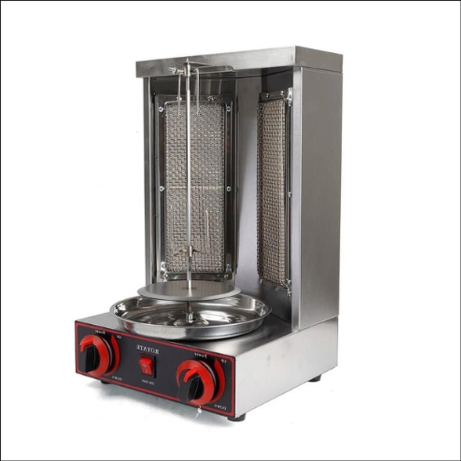 Doner Grill Serie 3000W Gas Kebab Grill Verticale LPG Kebab Machine Voor Kip Kalkoen Tacos RVS Behuizing 360° Rotatie Groot Capaciteit Modern Design
