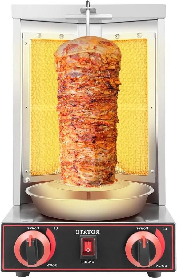 Kebab Grill Gyros Machine Vlees Grillen Automatische Rotatie 12 kg Capaciteit Zilver