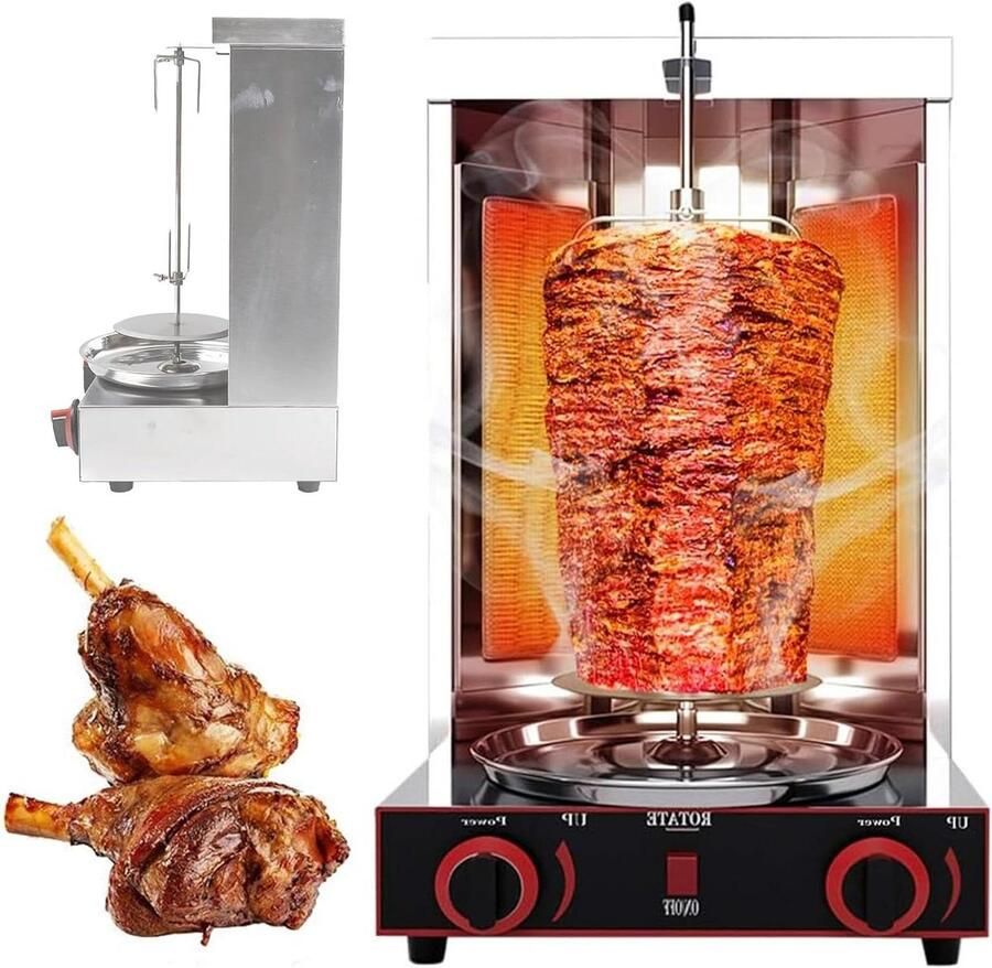 Doner Kebab Machine Verticale Grill Commercieel Grillen Automatische 360 Graden Rotatie 13 pond capaciteit Zilver