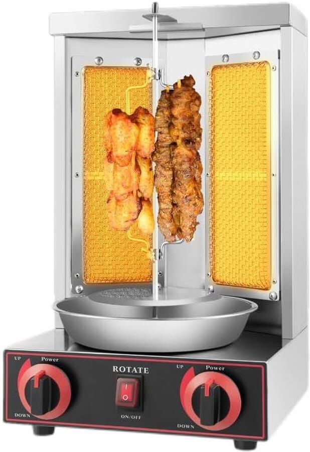 Dönergrill Tafelgrill Kebab Gyros Grill Professioneel Grillen 360 Graden Rotatie 48.5cm Hoog Zilverkleurig