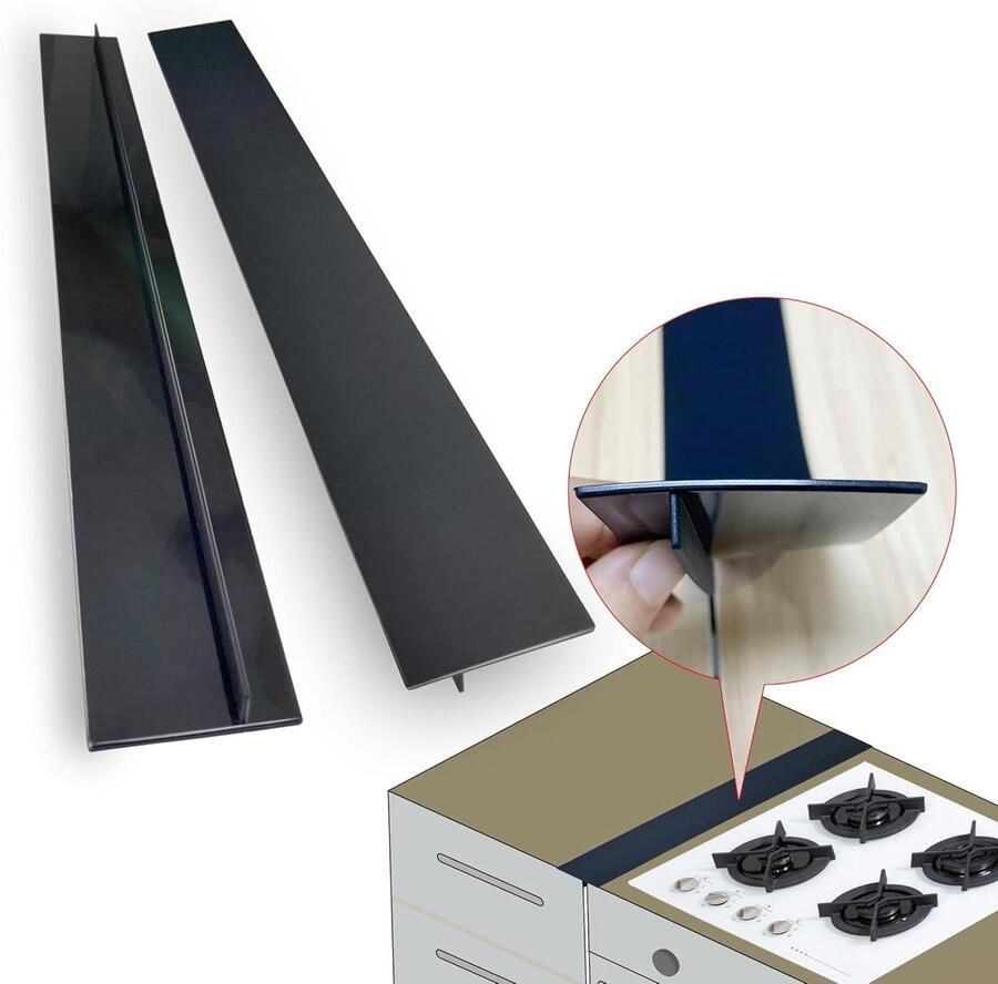 Donpearl 30 inch zwarte kachelspleetafdekkingen (2 stuks) siliconen spleetvuller voor fornuis en aanrecht ovenrand zijspleetbeschermers kruimelopvangstrips voor keukenfornuis en aanrecht