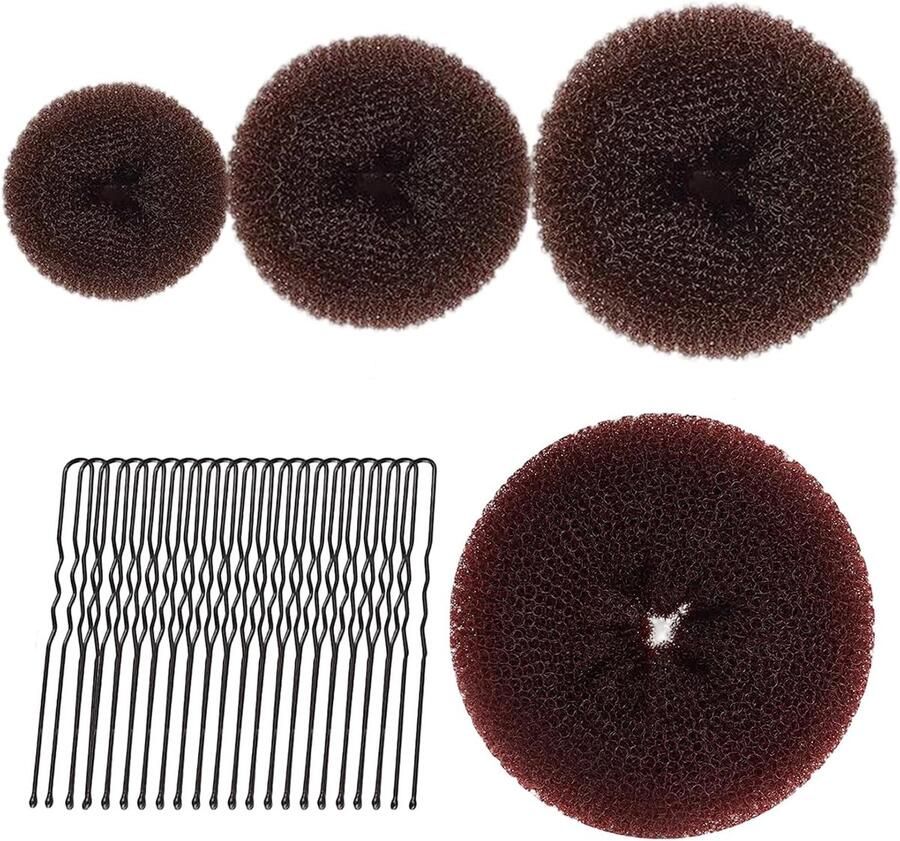 Donut hair bun maker set dutt maker hairstyle aid set nap pillow for girls (coffee) ShopVlot