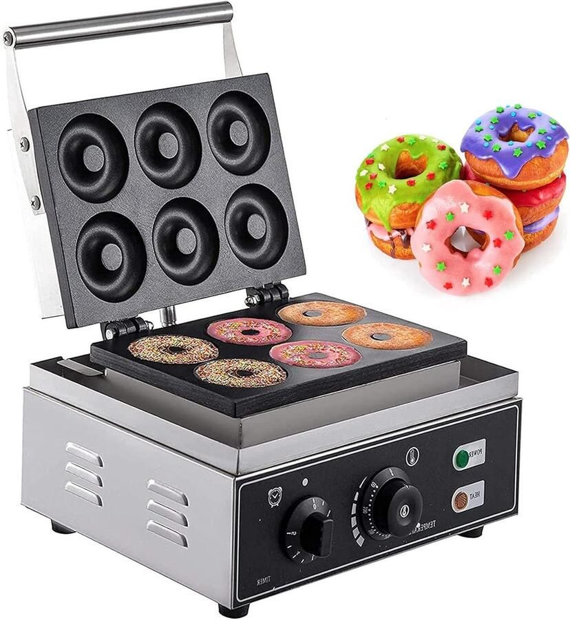 Donut Maker Bakvorm Professioneel Bakken 6 Gaten 1550 Watt Zilver