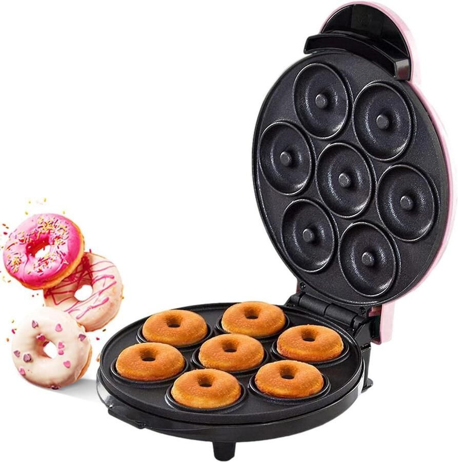 Donut Maker Elektrisch Mini Donut Apparaat Thuis Bakken Antiaanbaklaag 21.6 cm Roze