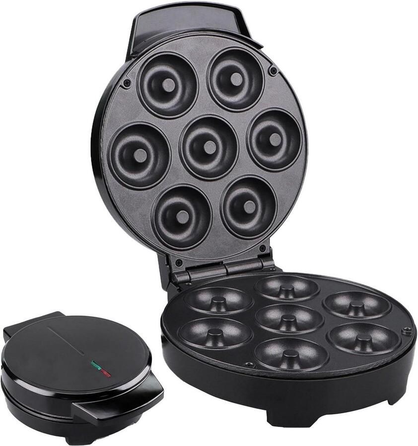 Mini Donut Maker Bakmachine Dessert Zelf Snacks Maken Dubbelzijdige Verwarming 7-gaats Zwart