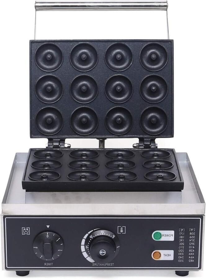 Donutmaker Elektrisch Apparaat Wafelijzer Snelle Snacks Maken Dubbelzijdig Verwarmen 12 Donuts Rood