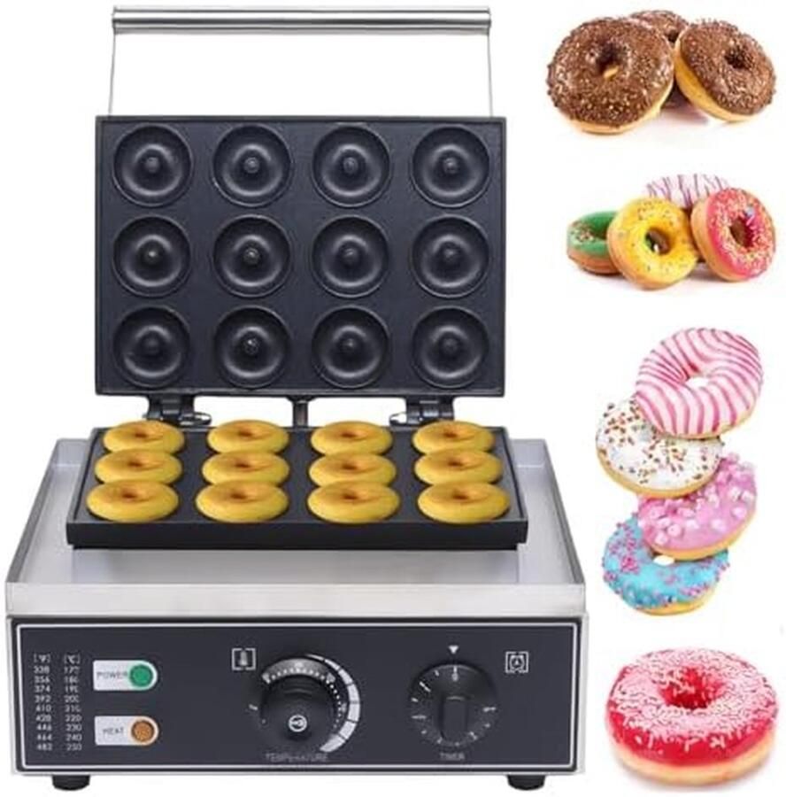 Donutmachine Dubbelzijdig Pannenkoekenmaker Mini Donutbakker Thuis Bakken Snelle Dubbelzijdige Verwarming 36x33x245cm Zilver