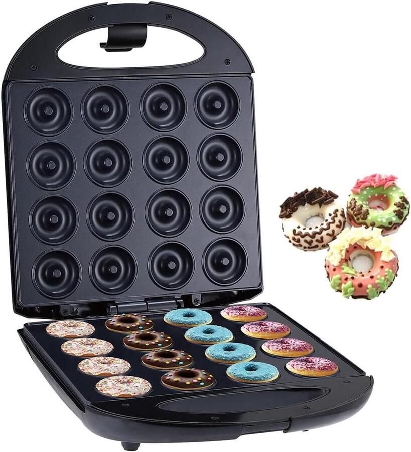 Donutmachine Mini Apparaat Zoete Snacks Thuis Bakken Maakt 16 Donuts 1400 Watt Zwart