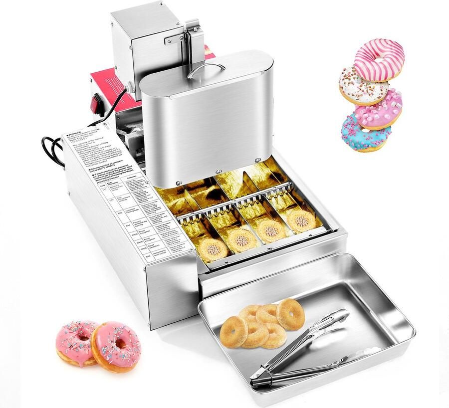 Donutmachine Professionele Automatische Donutmaker 4-Rijig Capaciteit 240 Stuks Uur RVS Frituurpan Intelligente Besturing Elektrisch