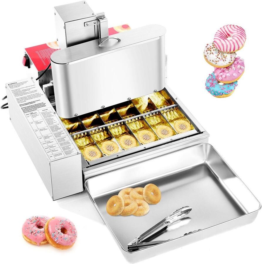 Donutmachine Donutmaker Automatisch Commercieel 6-rijig 360 stuks uur RVS frituurpan Intelligente bediening Elektrisch