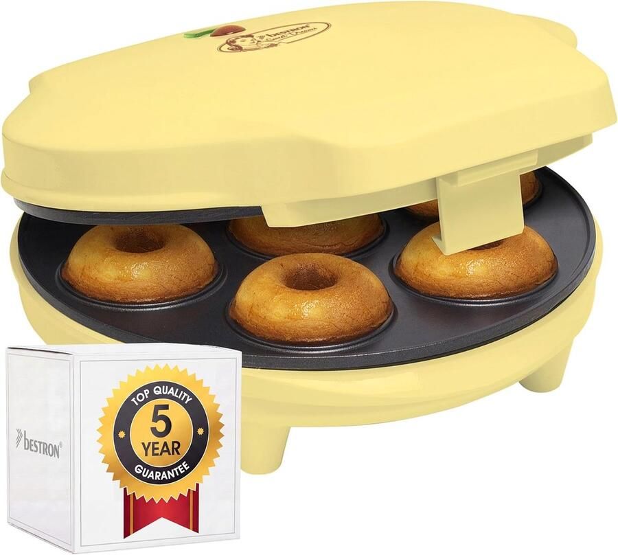 Donutmaker 700W Voor 7 Mini Donuts Antiaanbaklaag Automatische Temperatuurregeling Retro Design Geel