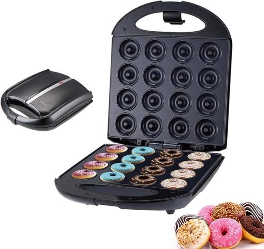 Donutmaker Bakapparaat Zelf donuts maken 16 Gaten 315 x 26 x 10 cm Zwart