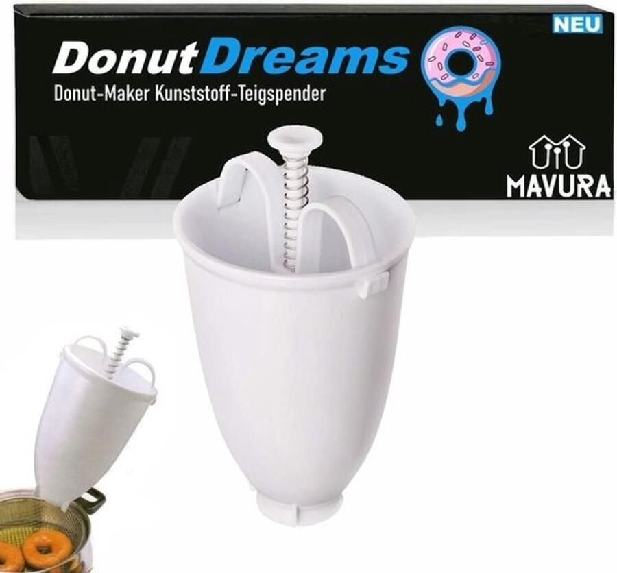 Donutmaker deegdispenser en bakvorm voor het bakken van minidonuts met eenvoudige bediening 4D x 9.6B x 18H cm wit