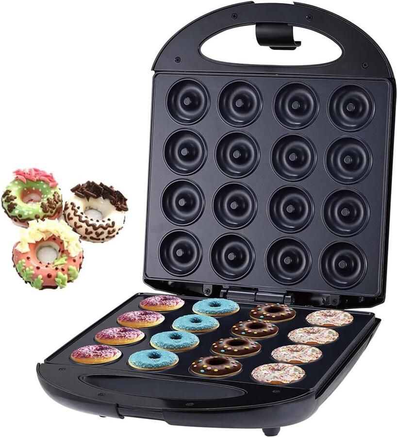 Mini Donutmachine Apparaat Bakken Thuis Gebak Maken 16 Donuts Tegelijk 1400 Watt Zwart