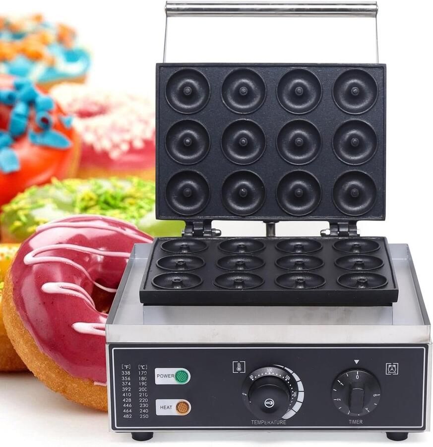 Donutmaker Elektrisch Donut Bakmachine Snel 12 Donuts Anti-aanbak Teflon 41 x 38 x 26 cm Zwart