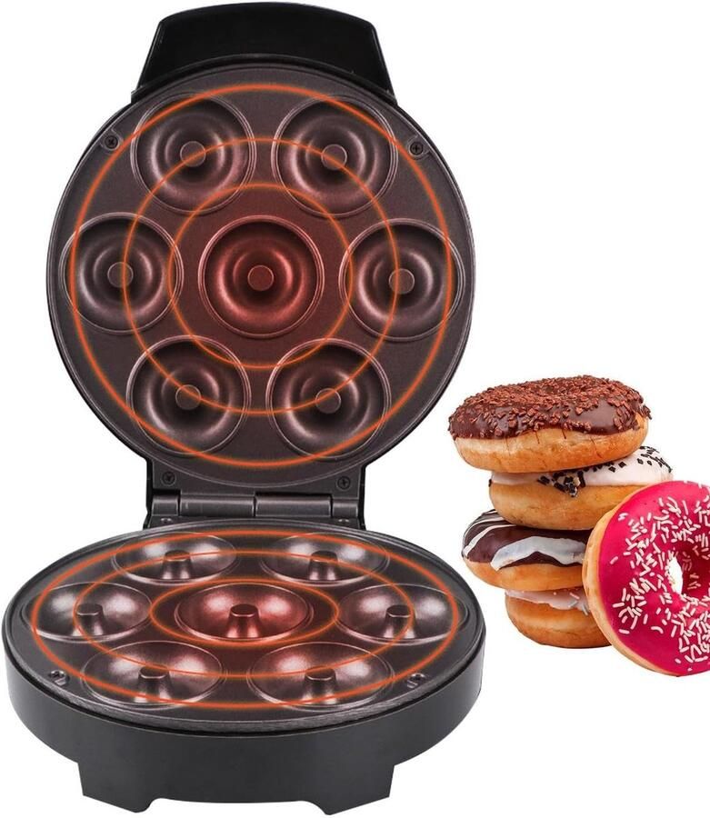 Donutmaker Machine Donutautomaat Mini Zelfgemaakte Desserts Antiaanbaklaag 7 Donuts Zwart