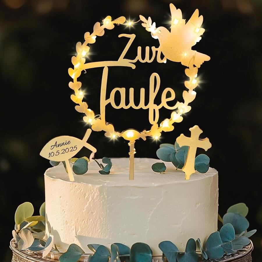Doop taartdecoratie doop hout 3 stuks doopdecoratie met led-lichtsnoer voor cupcake-decoratie muffin taartdecoratie voor meisjes en jongens taarttopper
