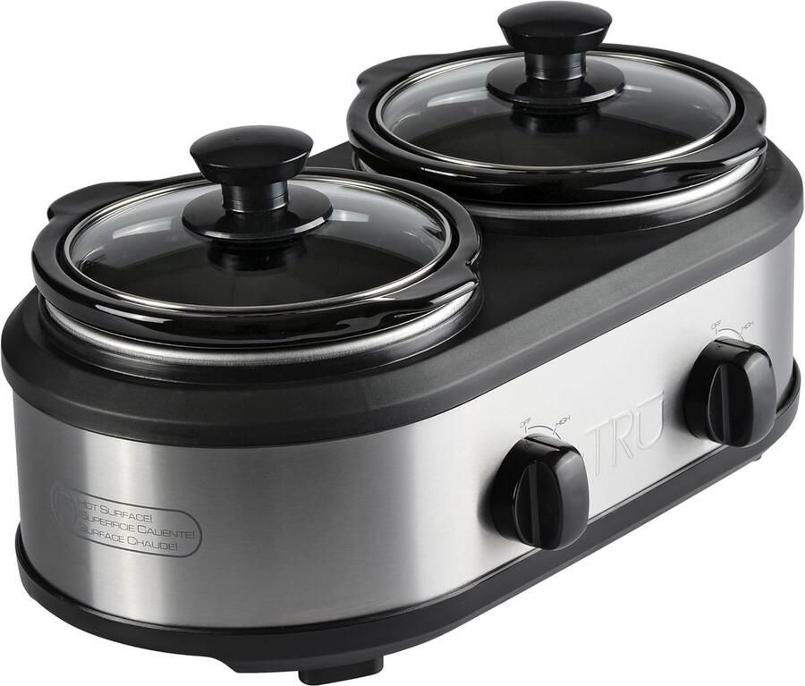 Dubbele Slow Cooker Buffet Koker Gerechten Warm Houden Onafhankelijke Hitteknoppen 2.5 Liter Zwart