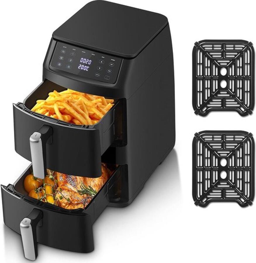 Double Stack Air Fryer 11 l verticale friteuse zonder olie met 2 laden 2500 W 40-220 °C 6 kookfuncties en 8 vooraf geconfigureerde programma's voor snel en gezond koken compact design