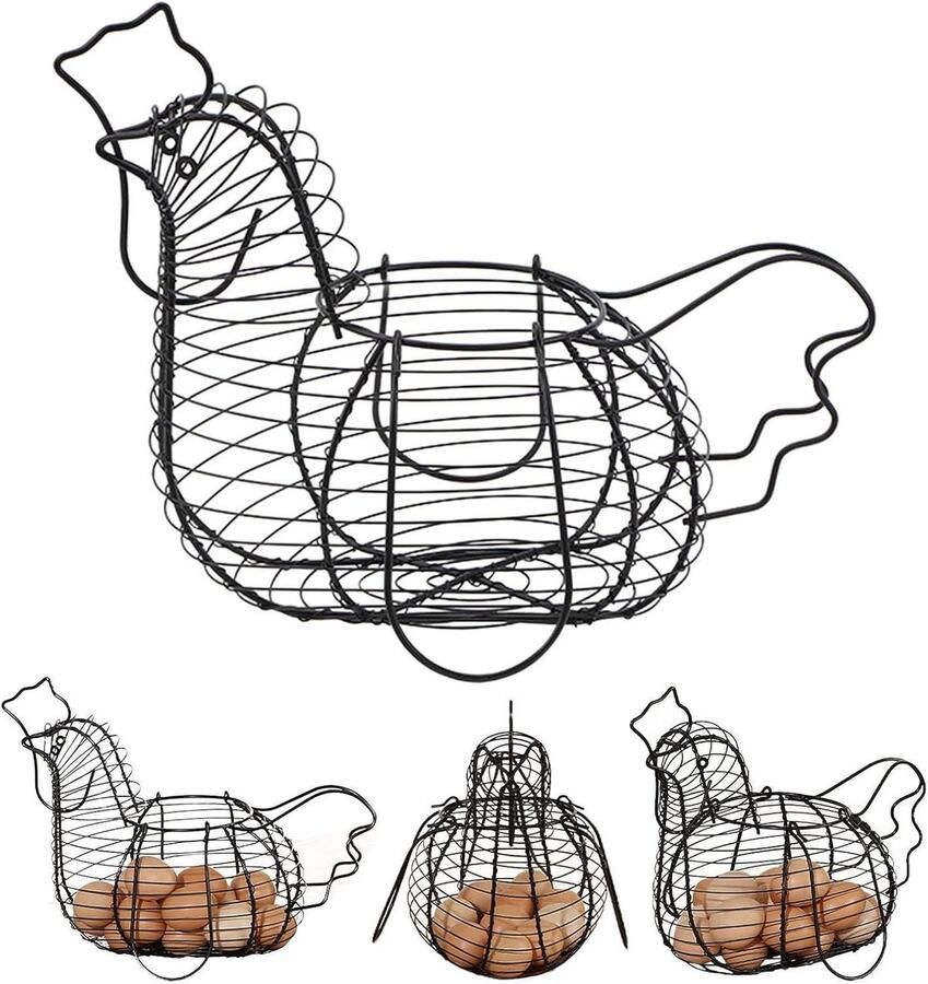 Draad Eier Mand Kippen Mand Eieren Verzamelen Rustiek Metalen Design 35 x 23 cm