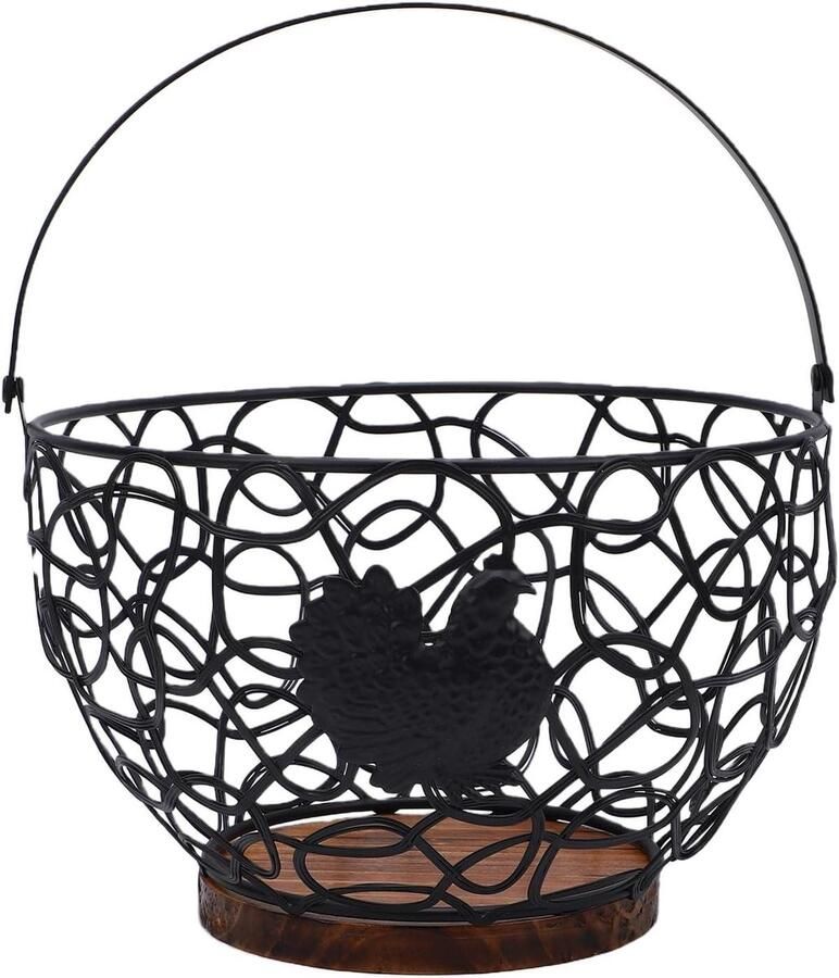 Draad Eiermand Eierhouder Haan Eieren Verzamelen Decoratieve Haan 21 x 21 x 15 cm Zwart