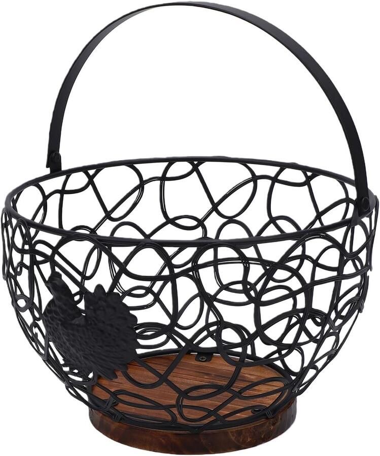 Draad Eiermand Met Handvat Eieren Verzamelen Rustieke Charme 20.5x14x12cm Zwart - Foto 1