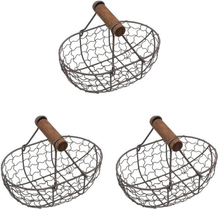 Draad eiermand met houten handvat vintage stijl voor kippeneieren en groenten