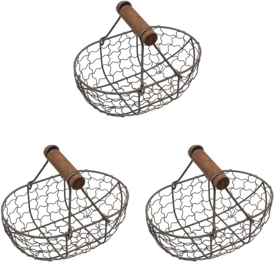 Draad eiermand met houten handvat vintage stijl voor kippeneieren en groenten