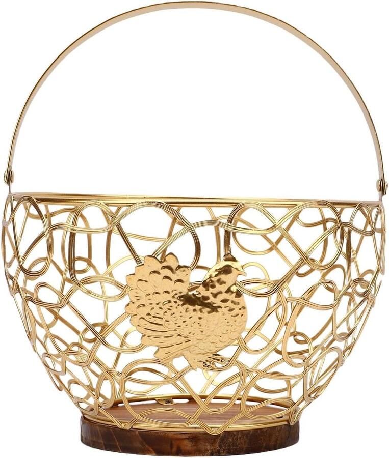 Draad Eiermand Metalen Mand Keuken Opbergen Decoratieve Haan 21x21x15 cm Goud