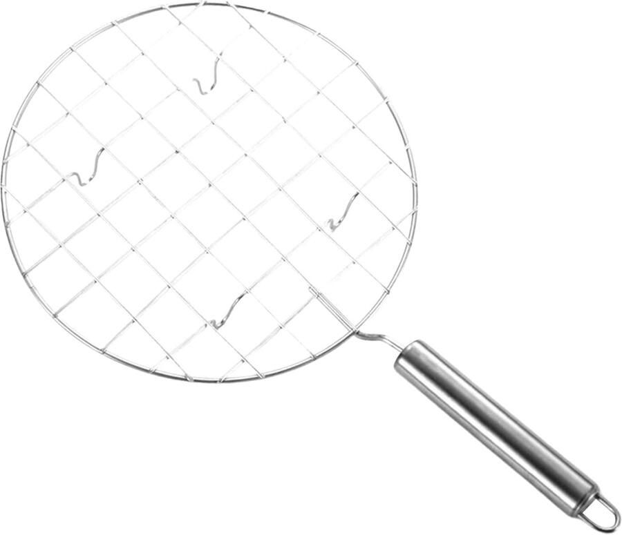 Draad Rooster Met Handvat Roti Jali Grillpan Chapatis Grillen Robuust Roestvrij Staal 19 cm Diameter Zilver