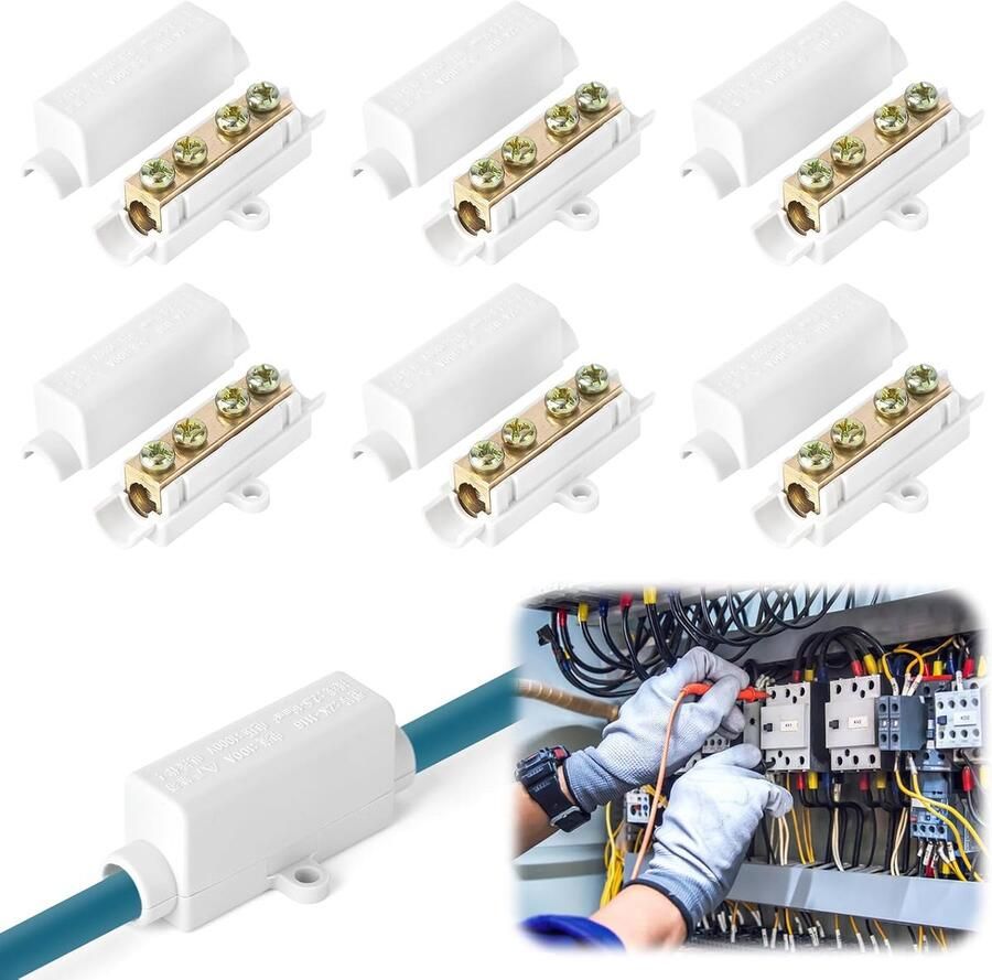 Draadconnector voor 2 5 tot 16 mm² draad 6 stuks kabelverbinders klemlijst messing ladder draadklemmenblok ABS-behuizing elektrisch klemblok (1000 V 100 A)