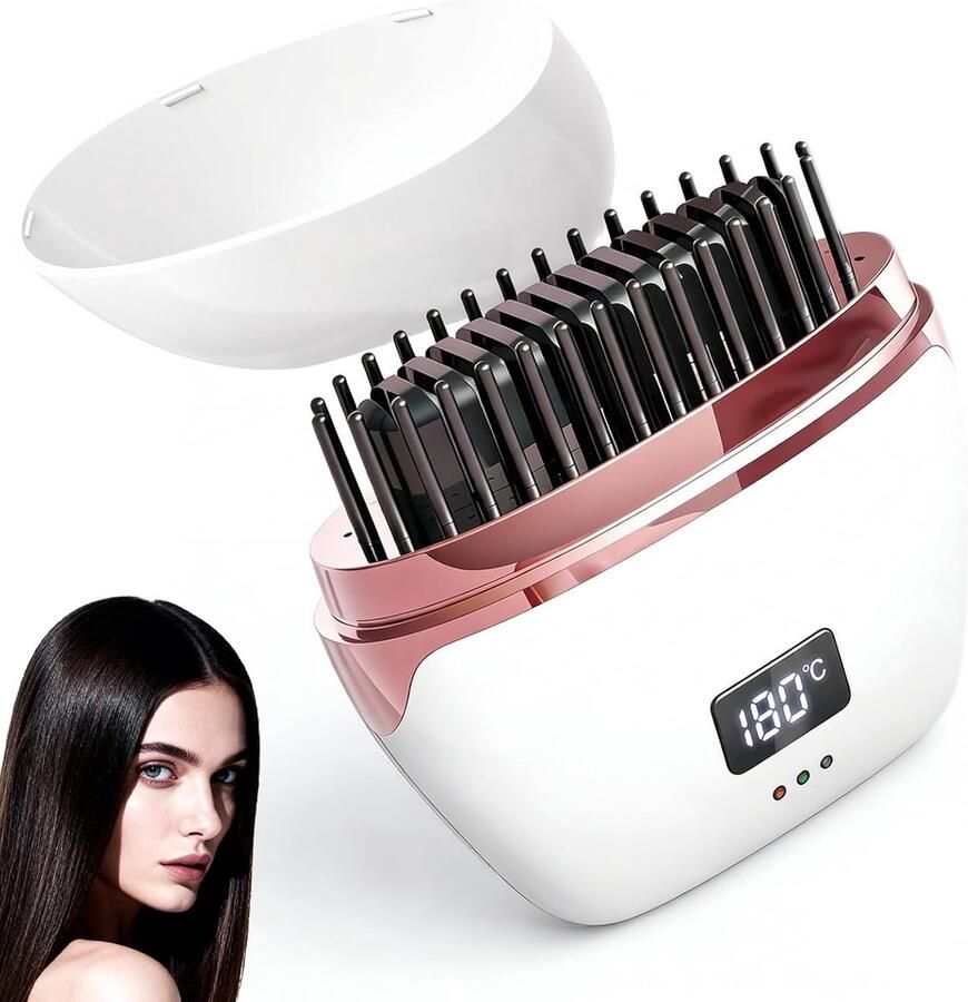 Draadloos 2-in-1 mini-stijltang USB-oplaadbaar draagbaar stijltang met 3 temperatuurniveaus verwarmde haarborstel voor alle haartypes (wit)