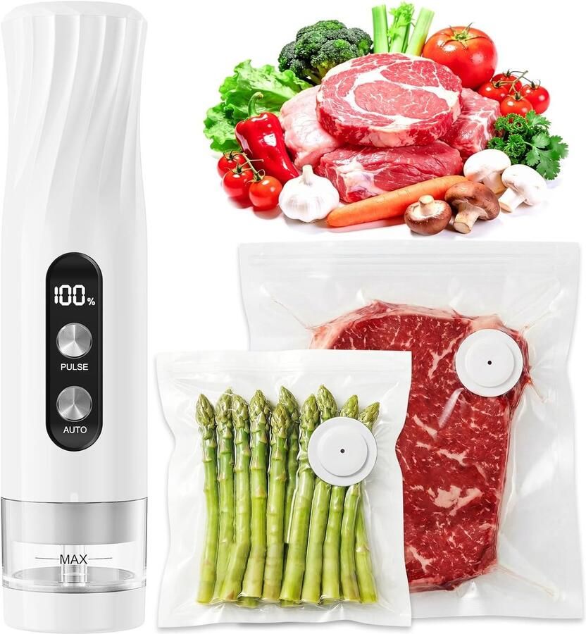 Draadloos draagbaar vacuümapparaat met 20 herbruikbare vacuümzakken 60 kPa sterke vacuümapparaat automatische afdichting met één knop en pulsmodus voor batch-koken