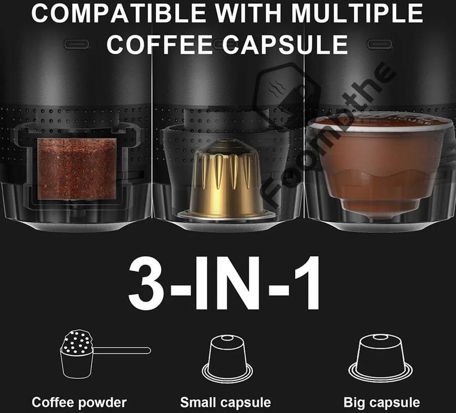Wireless Electric Portable Espresso Coffee Machine for Car & Home Camping Coffee Maker 3-in-1 Capsule Powder Travel Coffee Maker