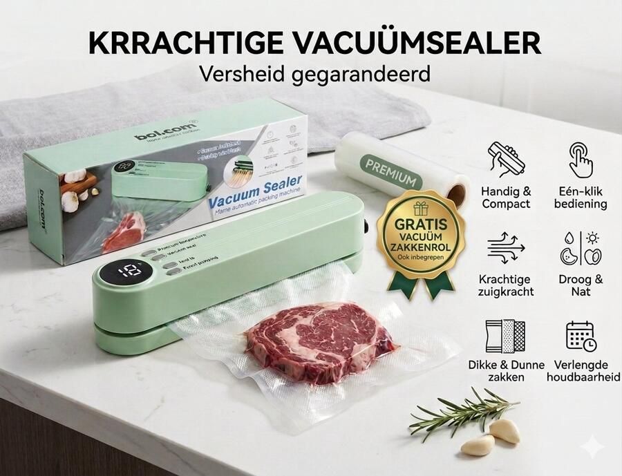 Draadloze 3-in-1 Mini Vacuümmachine Handheld & Oplaadbaar 60 kPa Inclusief 18 Accessoires + Gratis vacuumzakken