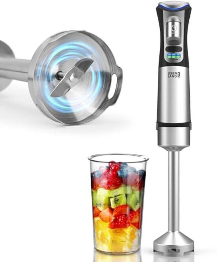 Draadloze Accu Staafmixer met Maatbeker en Oplaadkabel Roestvrij Staal Handmixer Set